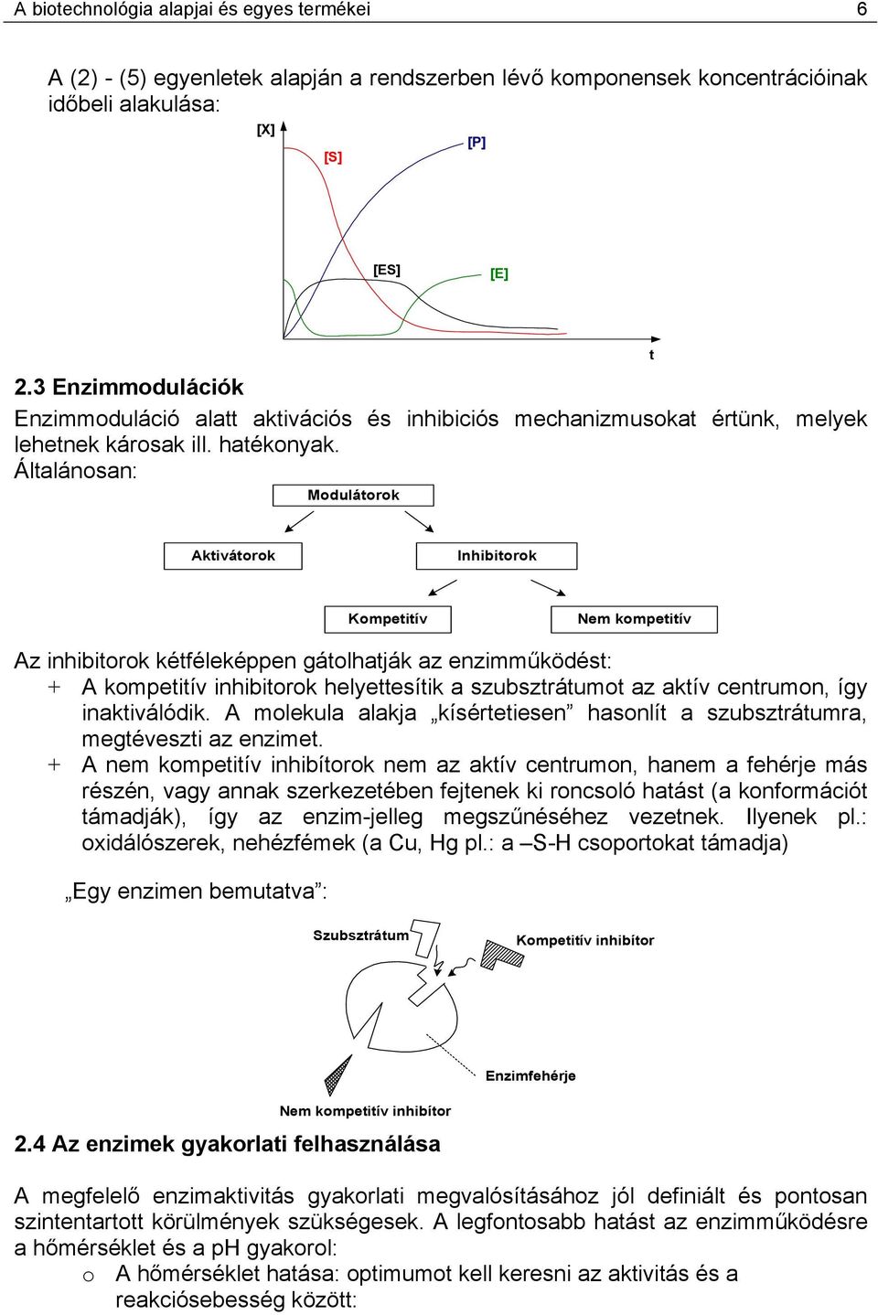 Általánosan: Modulátorok t Aktivátorok Inhibitorok Kompetitív em kompetitív Az inhibitorok kétféleképpen gátolhatják az enzimműködést: + A kompetitív inhibitorok helyettesítik a szubsztrátumot az