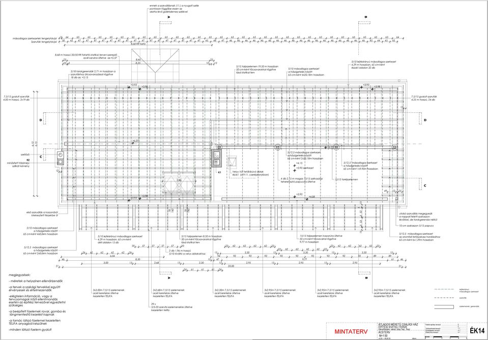 2 2 8,3 10 1 /18 torokgerendák 2,71 m hosszban a szarufákhoz átcsavarozással rögzítve 18 db as: +,13 A A másodlagos szerkezetek tengelytávjai Szarufák tengelytávjai /1 talpszelemen 19,0 m hosszban 0