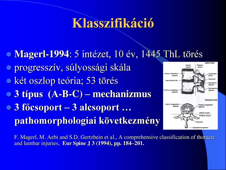 pathomorphologiai következmény F. Magerl, M. Aebi and S.D. Gertzbein et al.