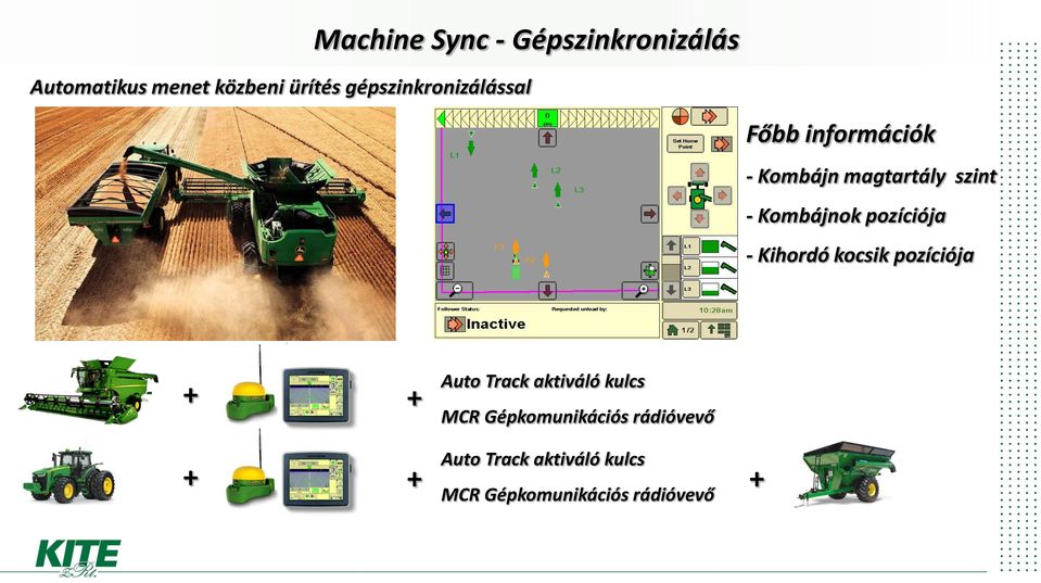 Kombájnok pozíciója - Kihordó kocsik pozíciója Auto Track aktiváló kulcs