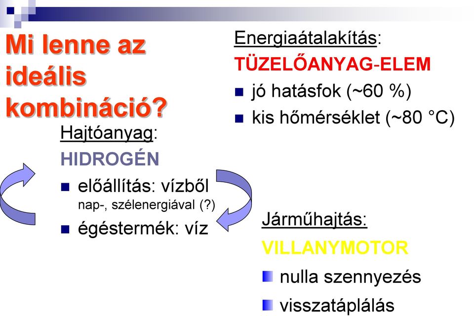 ) égéstermék: víz Energiaátalakítás: TÜZELŐANYAG-ELEM jó