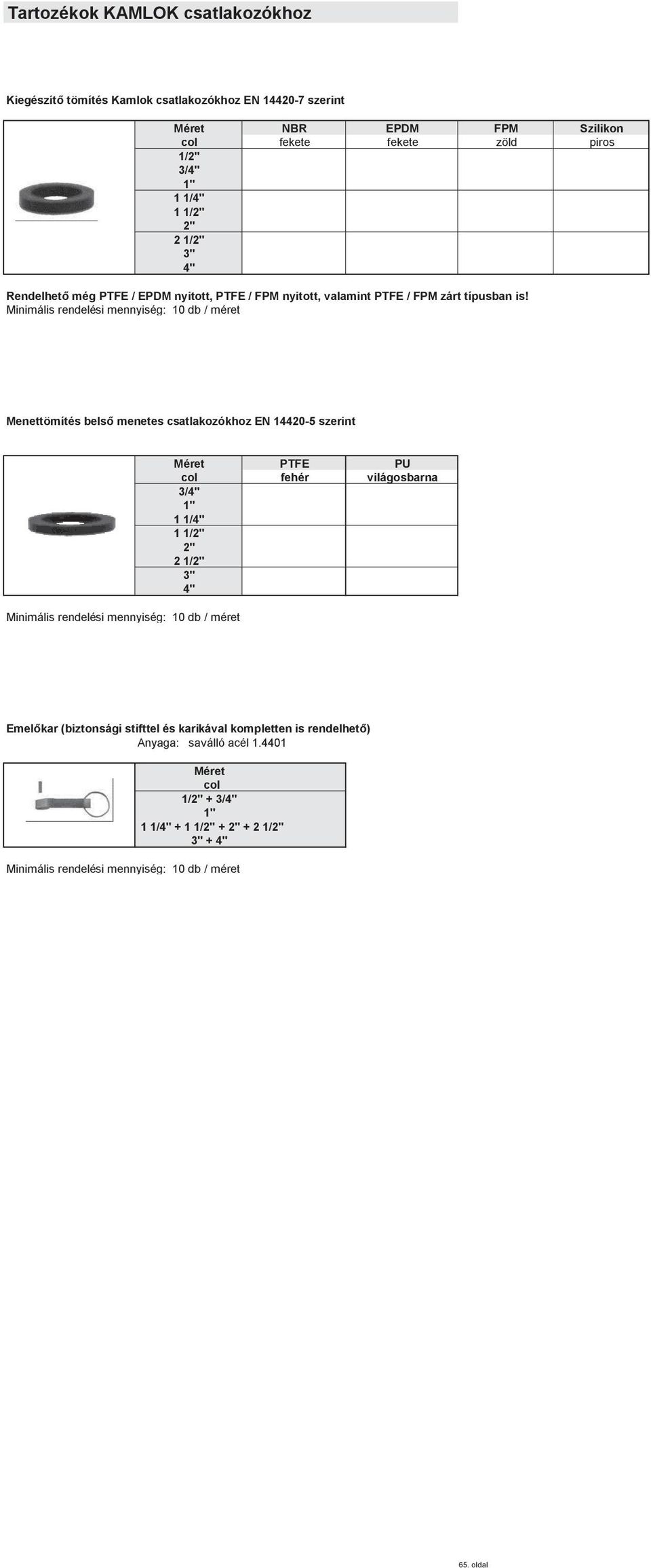 Minimális rendelési mennyiség: 10 db / méret Menettömítés belső menetes csatlakozókhoz EN 14420-5 szerint Minimális rendelési mennyiség: 10 db / méret Méret PTFE PU col fehér