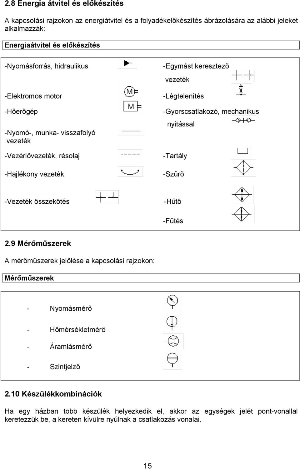 -Gyorscsatlakozó, mechanikus nyitással -Tartály -Szűrő -Vezeték összekötés -Hűtő -Fűtés 2.