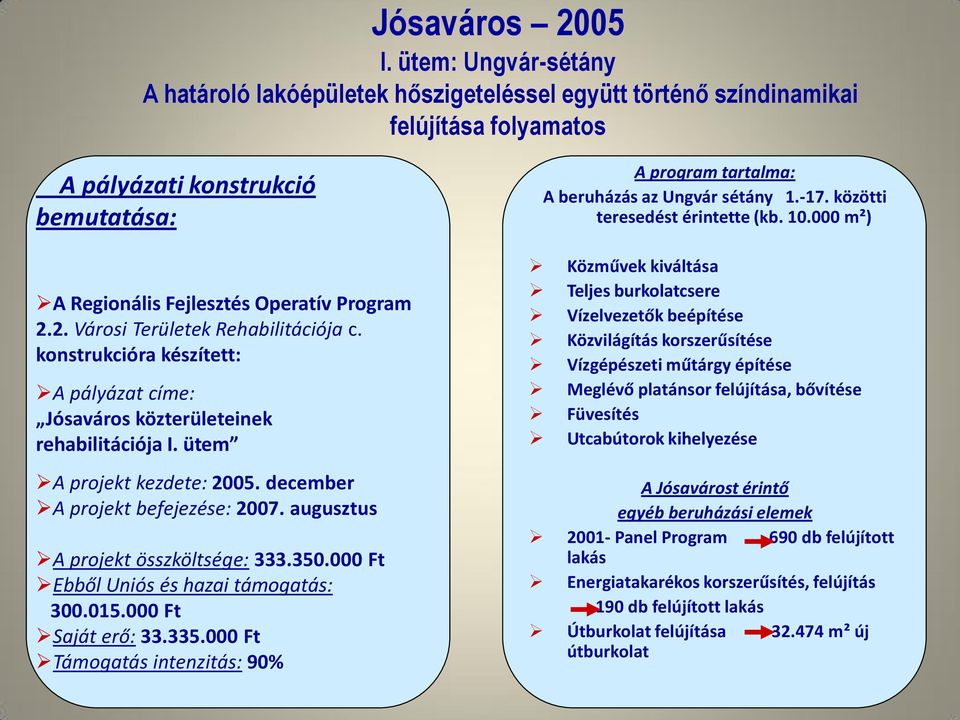 -17. közötti teresedést érintette (kb. 10.000 m²) A Regionális Fejlesztés Operatív Program 2.2. Városi Területek Rehabilitációja c.