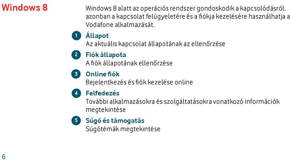 Állapot Az aktuális kapcsolat állapotának az ellenőrzése Fiók állapota A fi ók állapotának ellenőrzése Online fiók