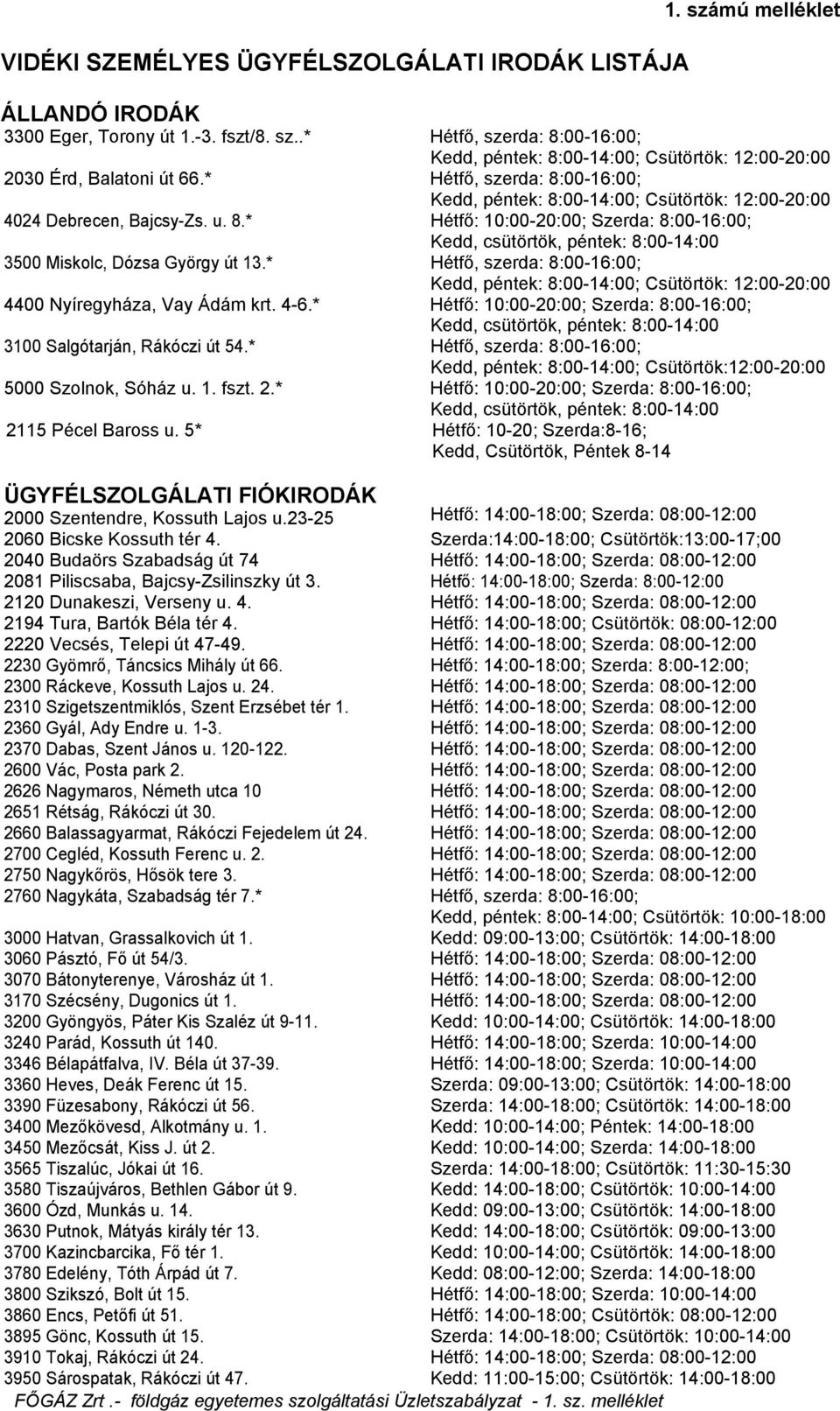 * Hétfő, szerda: 8:00-16:00; Kedd, péntek: 8:00-14:00; Csütörtök: 12:00-20:00 4400 Nyíregyháza, Vay Ádám krt. 4-6.