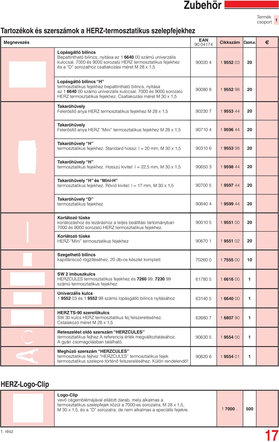 nyitása az 6640 00 számú univerzális kulccsal. 7000 és 9000 sorozatú HERZ termosztatikus fejekhez.