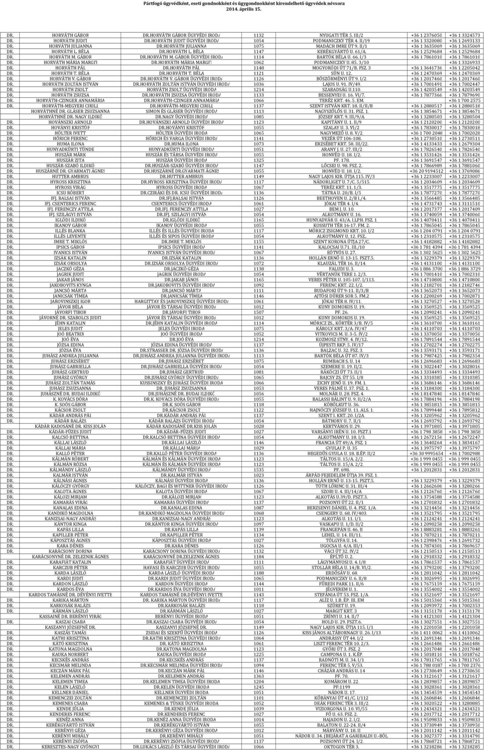 +36 12529684 +36 12529684 DR. HORVÁTH M. GÁBOR DR.HORVÁTH M. GÁBOR ÜGYVÉDI IRODA 1114 BARTÓK BÉLA U. 66. I/3. +36 17861010 +36 17861010 DR. HORVÁTH MÁRIA MARGIT DR.