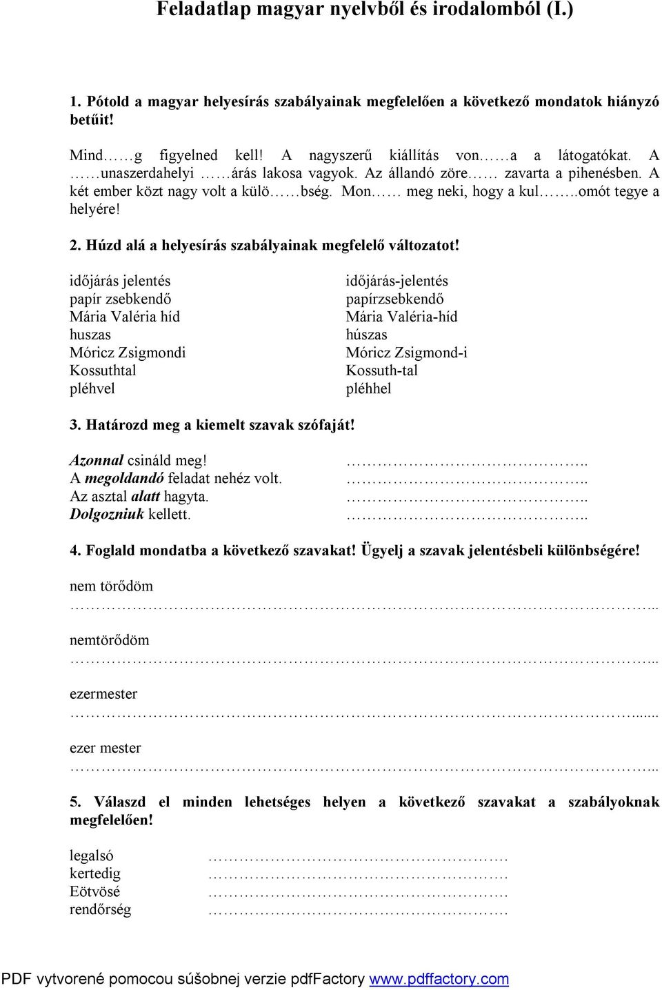 Feladatlap magyar nyelvből és irodalomból (I.) - PDF Free Download