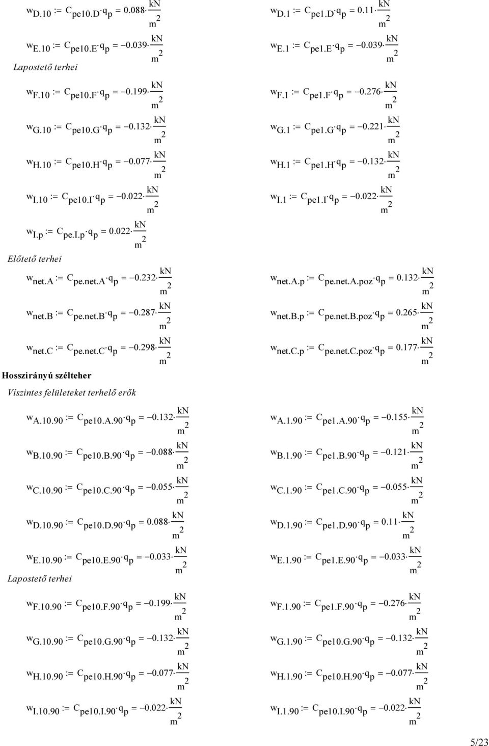 3 w net.a.p : C pe.net.a.poz q p 0.13 w net.b : C pe.net.b q p 0.87 w net.b.p : C pe.net.b.poz q p 0.65 w net.c : C pe.net.c q p 0.98 w net.c.p : C pe.net.c.poz q p 0.177 Hosszirányú szélteher Víszintes felületeket terhelő erők w A.