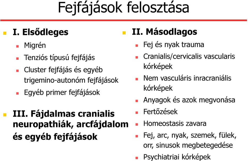 Másodlagos Fej és nyak trauma Cranialis/cervicalis vascularis kórképek Nem vasculáris inracraniális kórképek Anyagok
