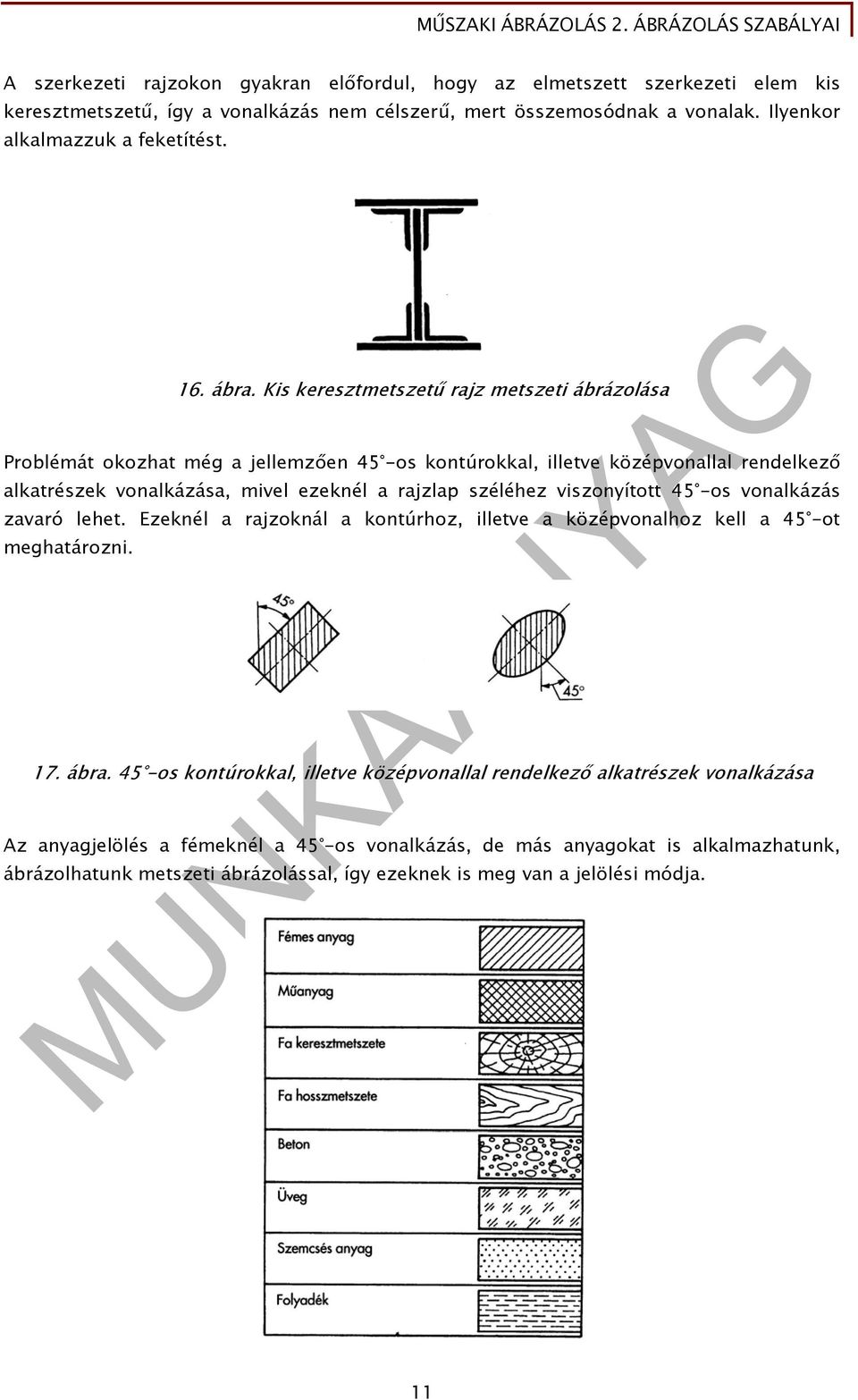 Kis keresztmetszetű rajz metszeti ábrázolása Problémát okozhat még a jellemzően 45 -os kontúrokkal, illetve középvonallal rendelkező alkatrészek vonalkázása, mivel ezeknél a rajzlap széléhez