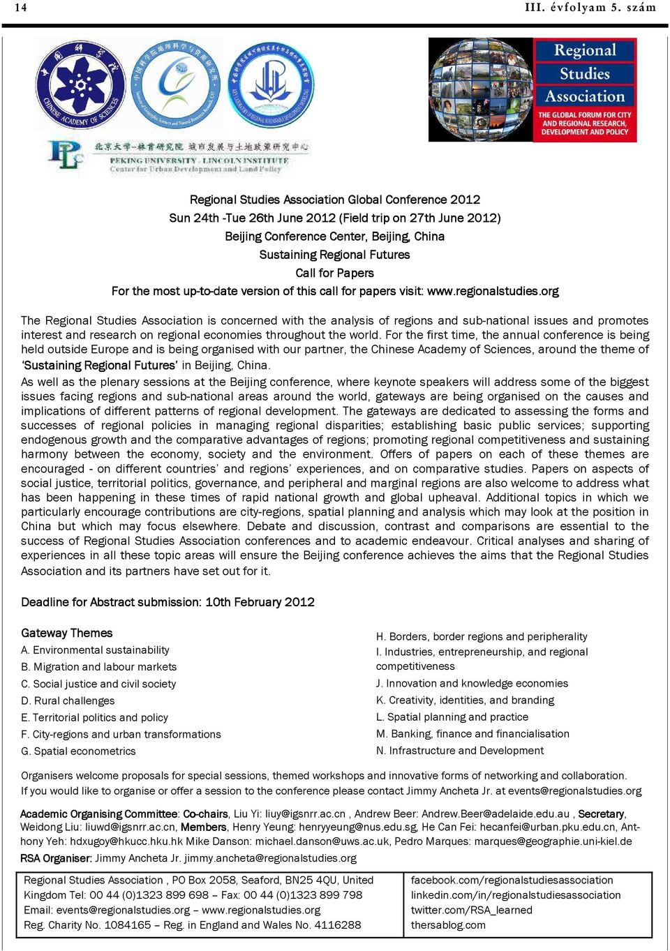 Papers For the most up-to to-date version of this call for papers visit: www.regionalstudies.