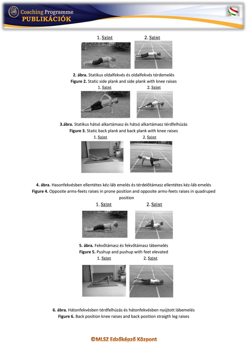 Opposite arms-feets raises in prone position and opposite arms-feets raises in quadruped position 5. ábra. Fekvőtámasz és fekvőtámasz lábemelés Figure 5.
