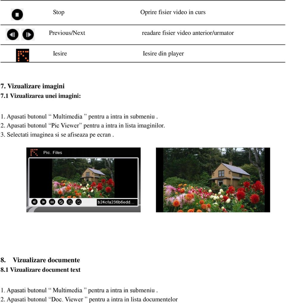 Apasati butonul Pic Viewer pentru a intra in lista imaginilor. 3. Selectati imaginea si se afiseaza pe ecran. 8.