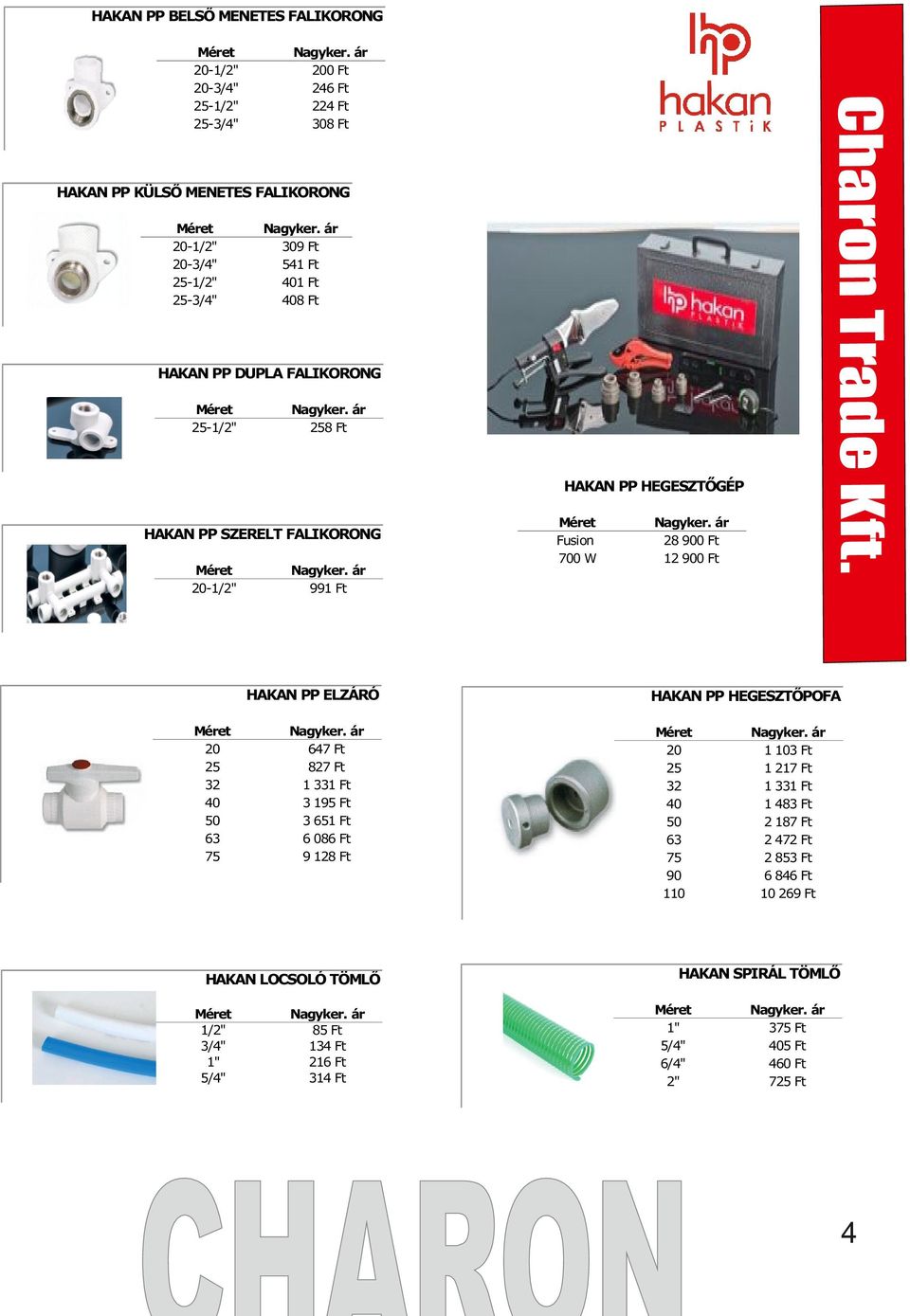 195 Ft 3 651 Ft 6 086 Ft 9 128 Ft HAKAN LOCSOLÓ TÖMLŐ 3/4" 5/4" 85 Ft 134 Ft 216 Ft 314 Ft Fusion 700 W 28 900 Ft 12 900 Ft HAKAN PP HEGESZTŐPOFA 40