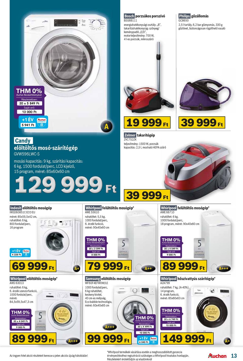 ZVC752ZK teljesítmény: 1500 W, porzsák kapacitás: 2,5 l, mosható HEPA sz r mosási kapacitás: 9 kg, szárítási kapacitás: 6 kg, 1500 fordulat/perc, LCD kijelz, 15 program, méret: 85x60x60 cm 39 999 Ft