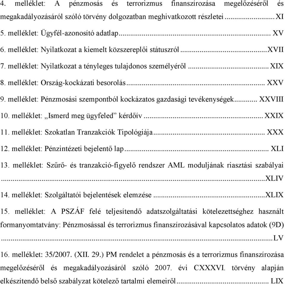 melléklet: Pénzmosási szempontból kockázatos gazdasági tevékenységek... XXVIII 10. melléklet: Ismerd meg ügyfeled kérdőív... XXIX 11. melléklet: Szokatlan Tranzakciók Tipológiája... XXX 12.