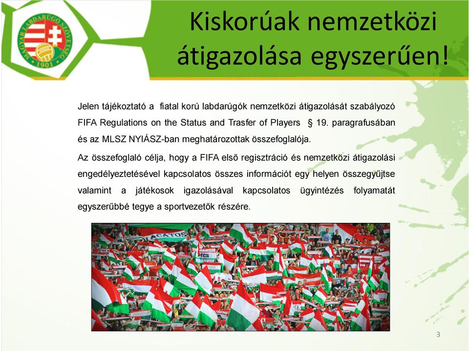 Players 19. paragrafusában és az MLSZ NYIÁSZ-ban meghatározottak összefoglalója.