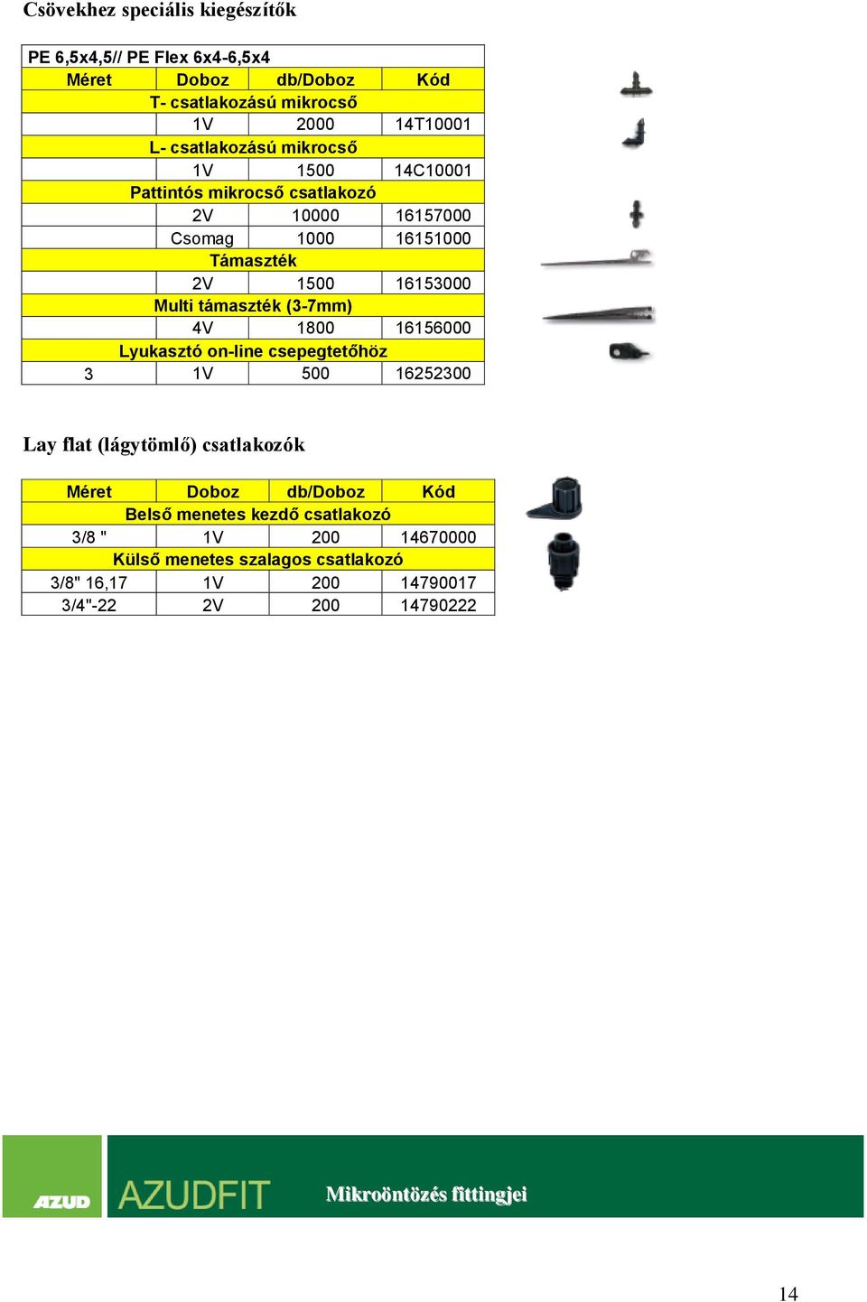 táaszték (3-7) 4V 1800 16156000 Lyukasztó on-line csepegtetőhöz 3 1V 500 16252300 Lay flat (lágytölő) csatlakozók Méret Doboz db/doboz Kód