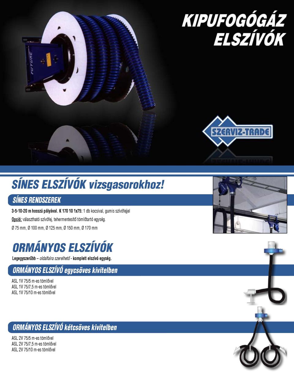 Ø 75 mm, Ø 100 mm, Ø 125 mm, Ø 150 mm, Ø 170 mm ORMÁNYOS ELSZÍVÓK Legegyszerűbb oldalfalra szerelhető - komplett elszívó egység.