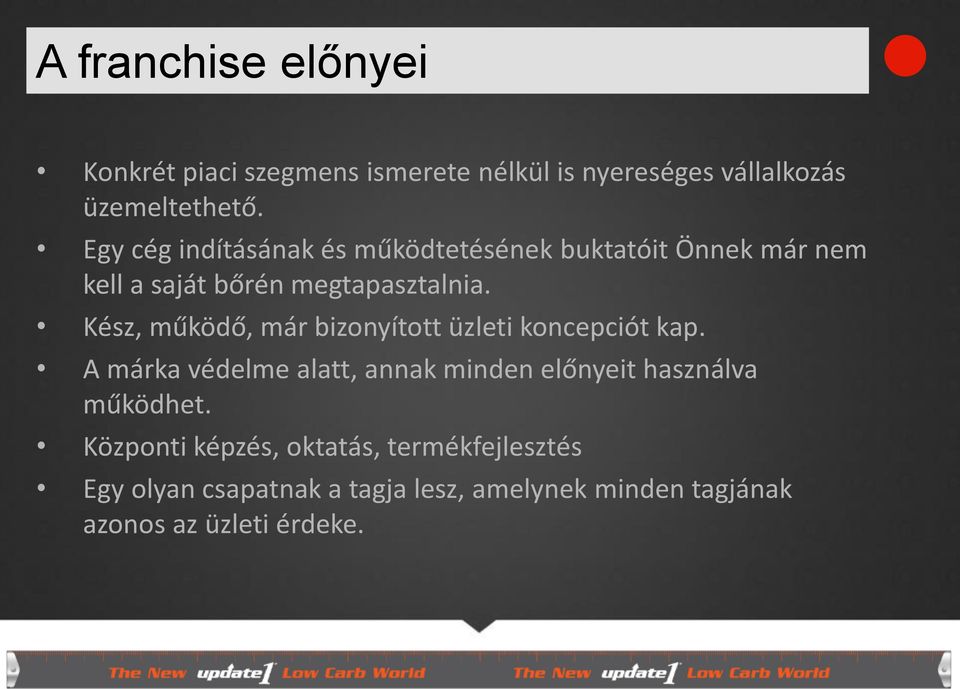 Kész, működő, már bizonyított üzleti koncepciót kap.