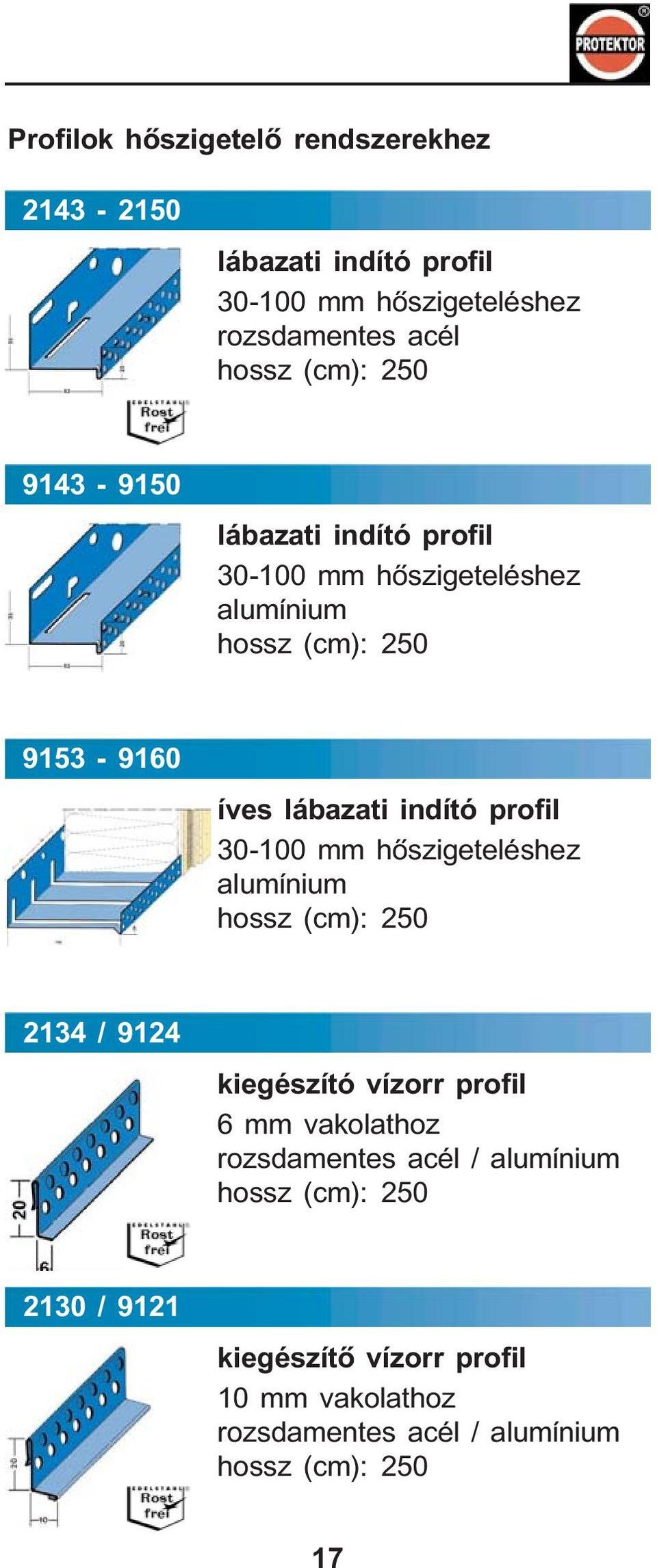 lábazati indító profil 30-100 mm hõszigeteléshez alumínium 2134 / 9124 kiegészító vízorr profil 6 mm