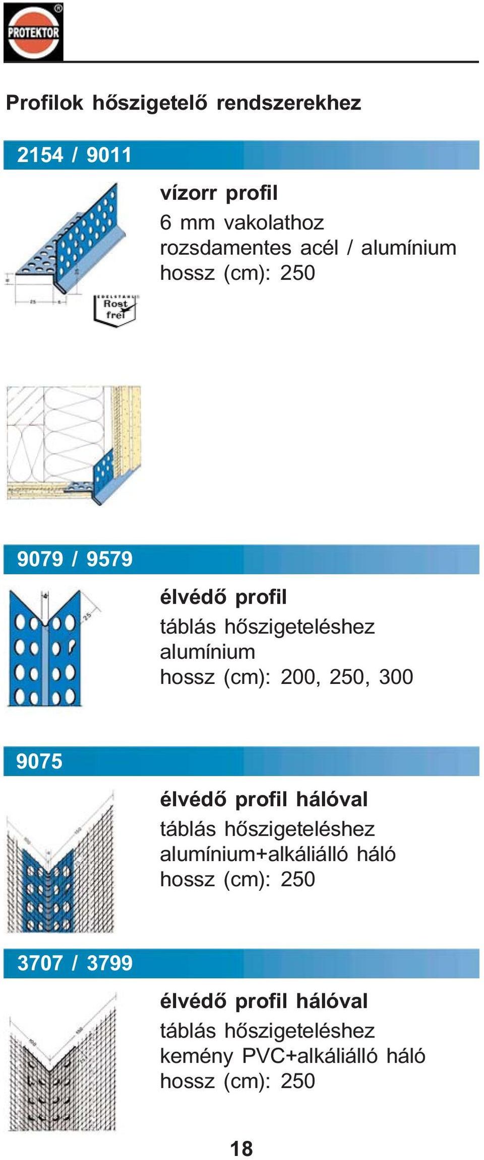 hossz (cm): 200, 250, 300 9075 élvédõ profil hálóval táblás hõszigeteléshez