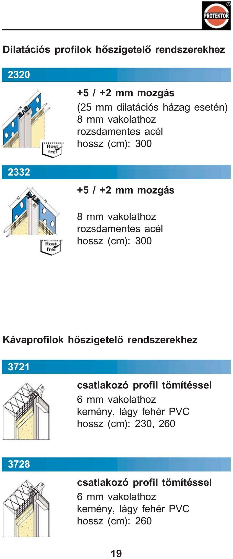 Kávaprofilok hõszigetelõ rendszerekhez 3721 csatlakozó profil tömítéssel 6 mm vakolathoz kemény, lágy