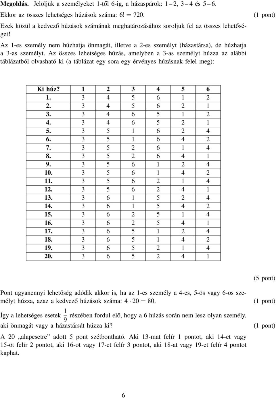 Az összes lehetséges húzás, amelyben a 3-as személyt húzza az alábbi táblázatból olvasható ki (a táblázat egy sora egy érvényes húzásnak felel meg): () Ki húz? 1 3 4 5 6 1. 3 4 5 6 1. 3 4 5 6 1 3.