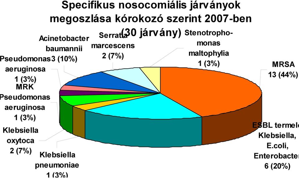 2007-ben (30 járvány) Acinetobacter baumannii 3 (10%) Serratia marcescens 2 (7%)