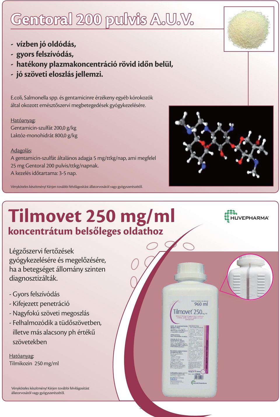 Hatóanyag: Gentamicin-szulfát 200,0 g/kg Laktóz-monohidrát 800,0 g/kg A gentamicin-szulfát általános adagja 5 mg/ttkg/nap, ami megfelel 25 mg Gentoral 200 pulvis/ttkg/napnak.