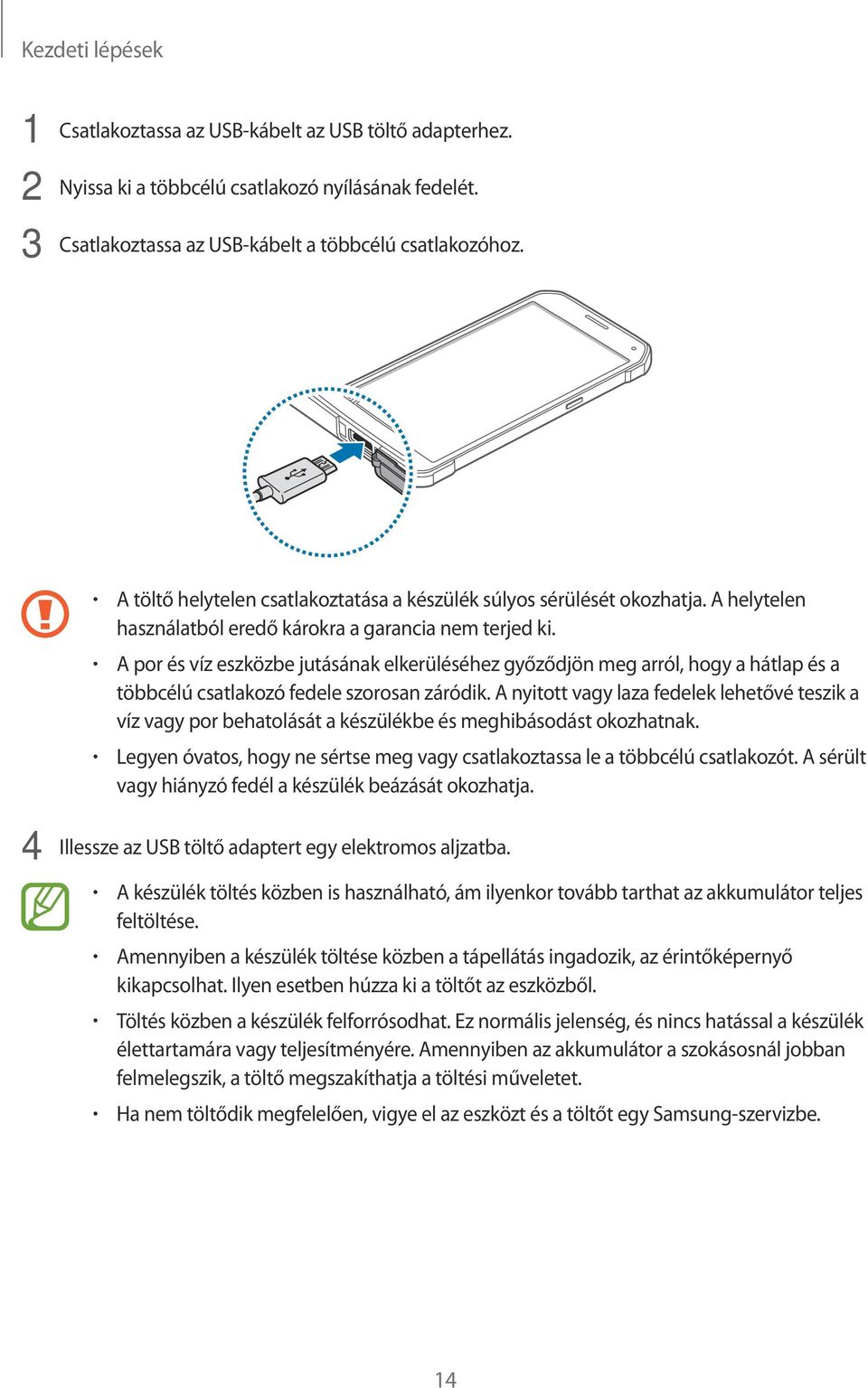 A por és víz eszközbe jutásának elkerüléséhez győződjön meg arról, hogy a hátlap és a többcélú csatlakozó fedele szorosan záródik.