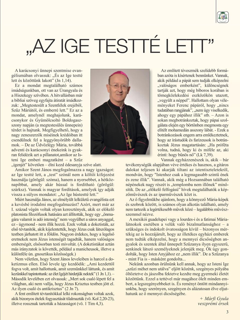 A hitvallásban már a bibliai szöveg egyfajta átiratát imádkozzuk: Megtestesült a Szentlélek erejéből, Szűz Máriától, és emberré lett.