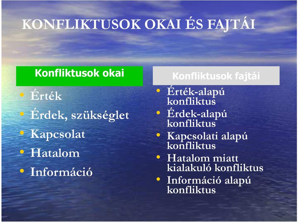 Érték-alapú konfliktus Érdek-alapú konfliktus Kapcsolati alapú