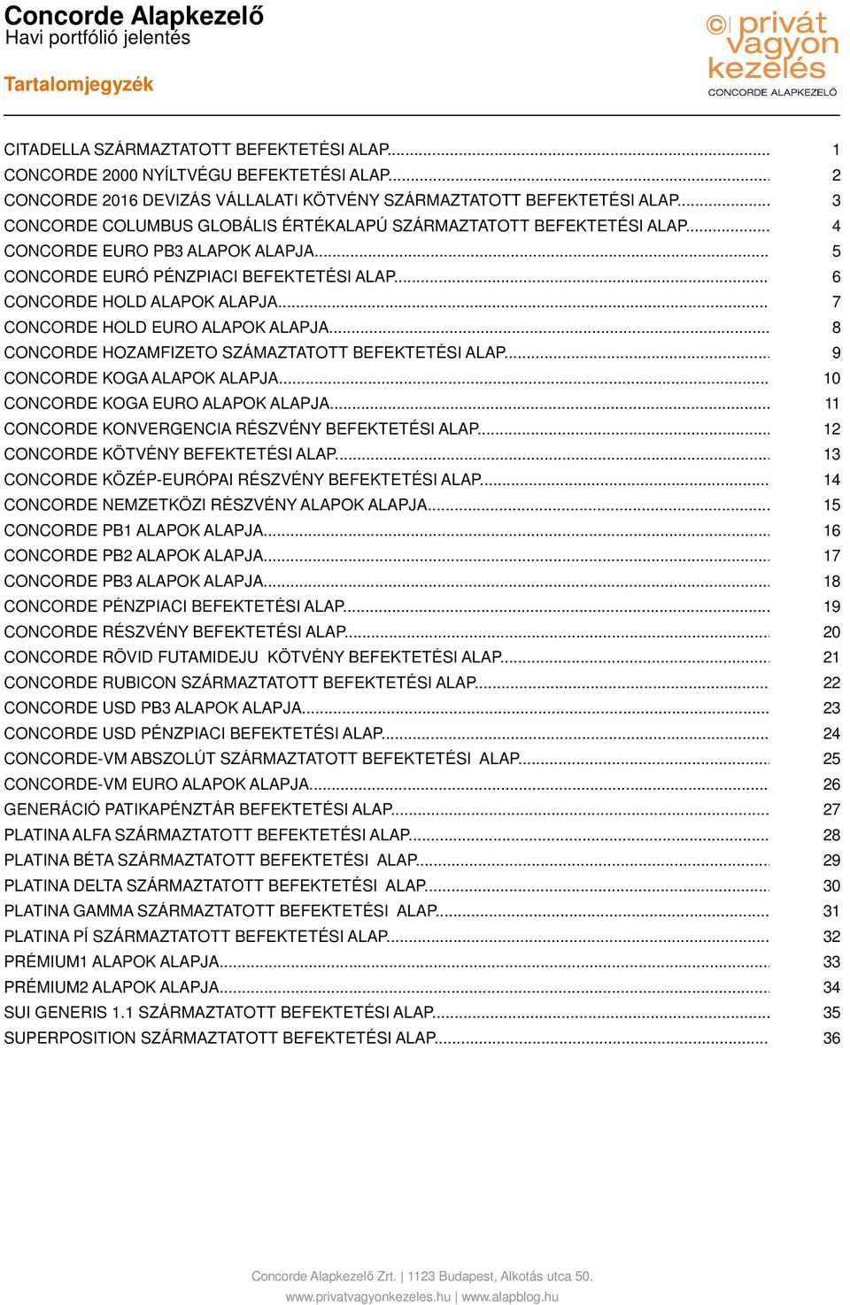 .. 5 CONCORDE EURÓ PÉNZPIACI BEFEKTETÉSI ALAP... 6 CONCORDE HOLD ALAPOK ALAPJA...7 CONCORDE HOLD EURO ALAPOK ALAPJA... 8 CONCORDE HOZAMFIZETO SZÁMAZTATOTT BEFEKTETÉSI ALAP.