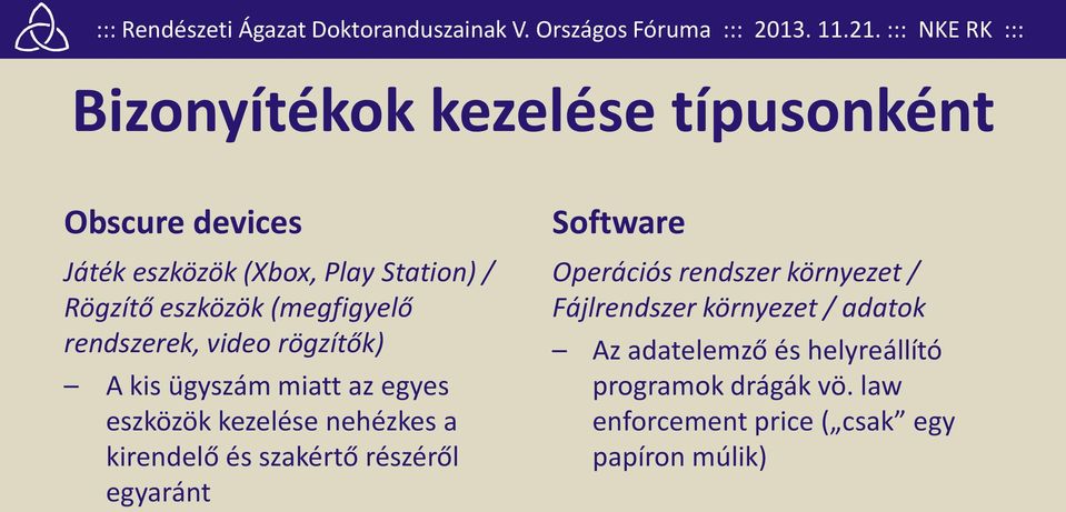 nehézkes a kirendelő és szakértő részéről egyaránt Software Operációs rendszer környezet / Fájlrendszer