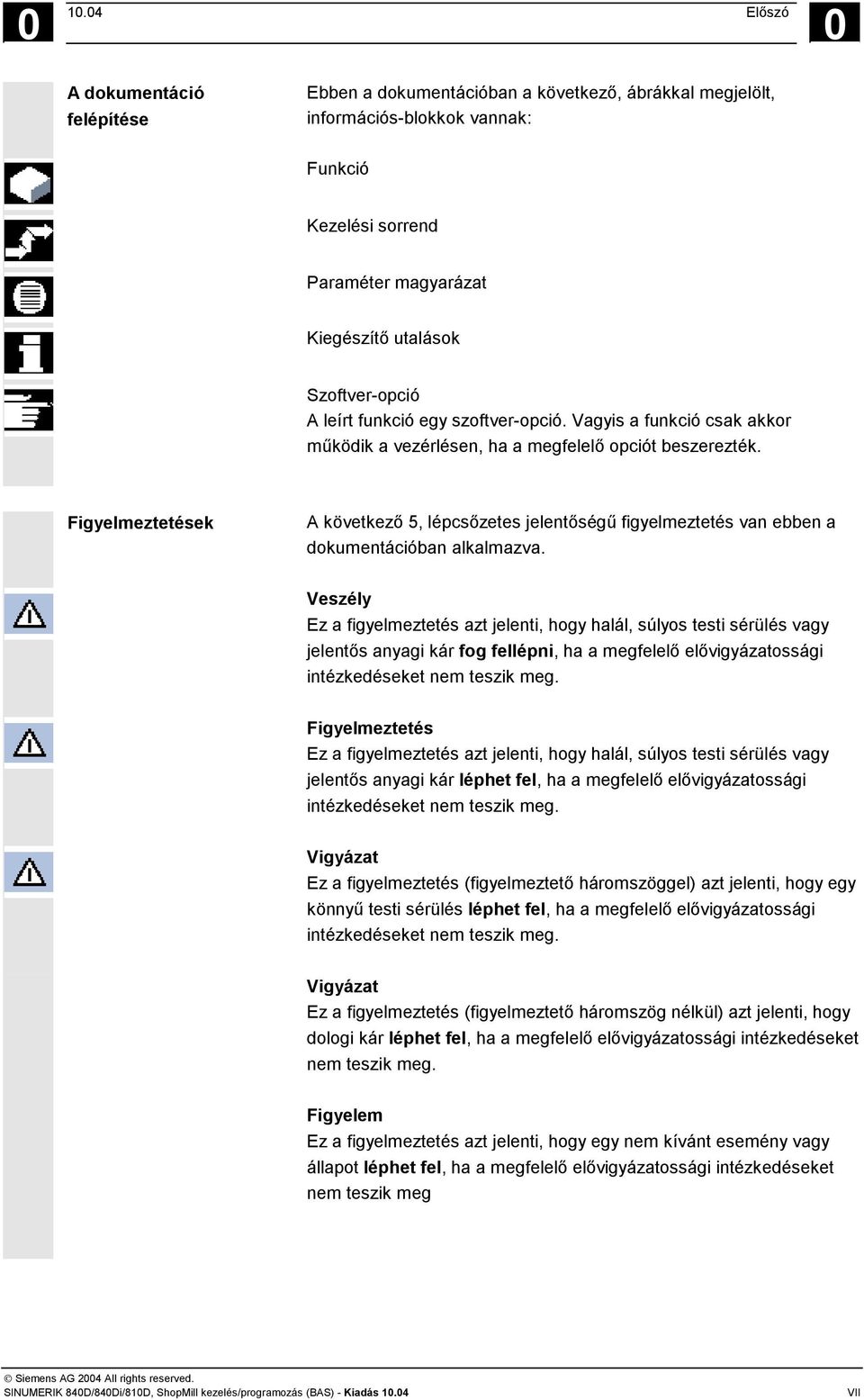Figyelmeztetések A következő 5, lépcsőzetes jelentőségű figyelmeztetés van ebben a dokumentációban alkalmazva.