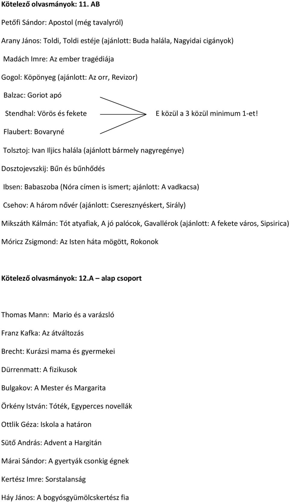 Balzac: Goriot apó Stendhal: Vörös és fekete E közül a 3 közül minimum 1-et!