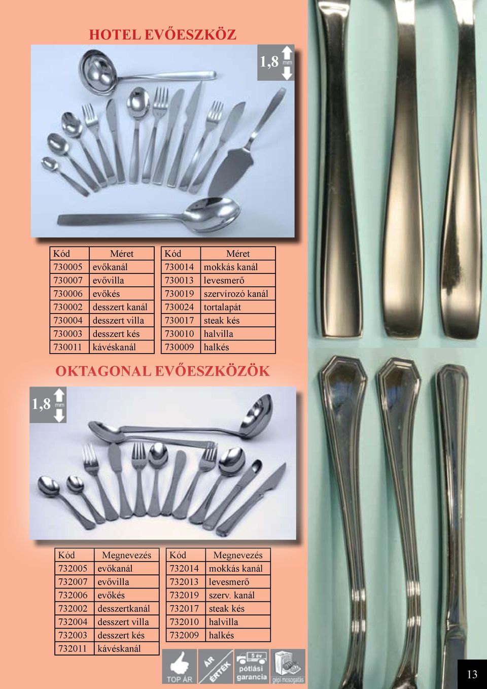 OKTAGONAL EVŐESZKÖZÖK 1,8 Kód Megnevezés 732005 evőkanál 732007 evővilla 732006 evőkés 732002 desszertkanál 732004 desszert villa 732003