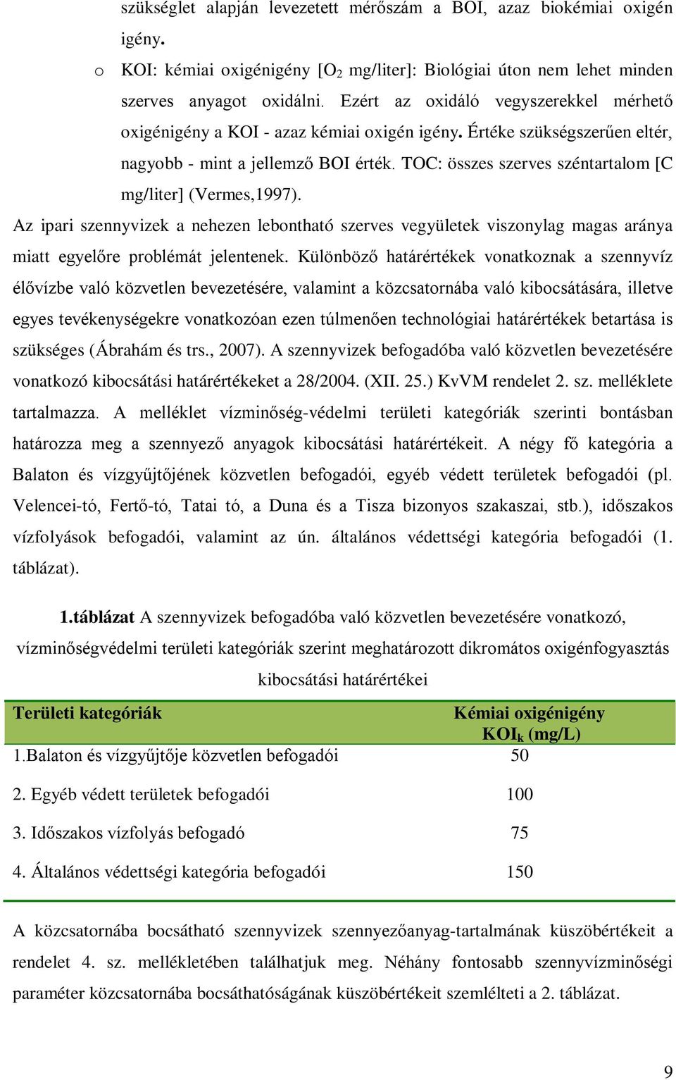 TOC: összes szerves széntartalom [C mg/liter] (Vermes,1997). Az ipari szennyvizek a nehezen lebontható szerves vegyületek viszonylag magas aránya miatt egyelőre problémát jelentenek.