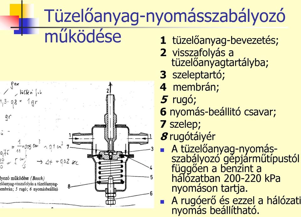szelep; 8 rugótáiyér A tüzelőanyag-nyomásszabályozó gépjárműtípustól függően a