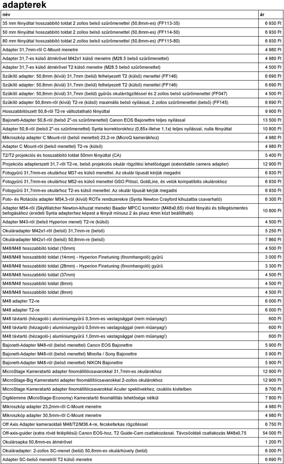 5 belső szűrőmenettel) Adapter 31,7-es külső átmérővel T2 külső menetre (M28.