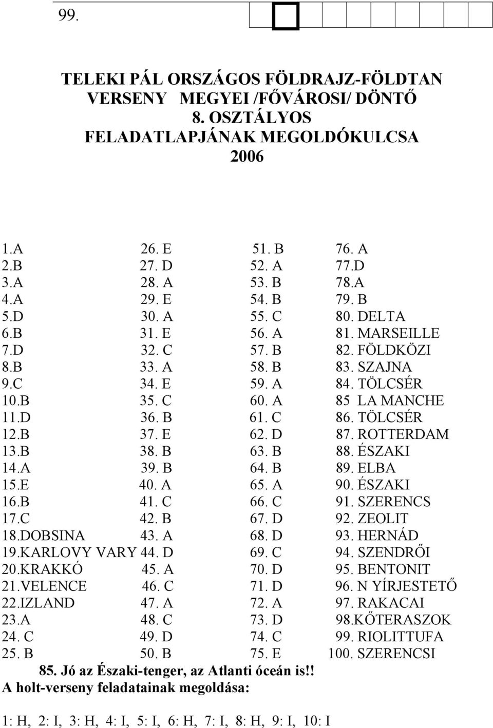 TÖLCSÉR 12.B 37. E 62. D 87. ROTTERDAM 13.B 38. B 63. B 88. ÉSZAKI 14.A 39. B 64. B 89. ELBA 15.E 40. A 65. A 90. ÉSZAKI 16.B 41. C 66. C 91. SZERENCS 17.C 42. B 67. D 92. ZEOLIT 18.DOBSINA 43. A 68.