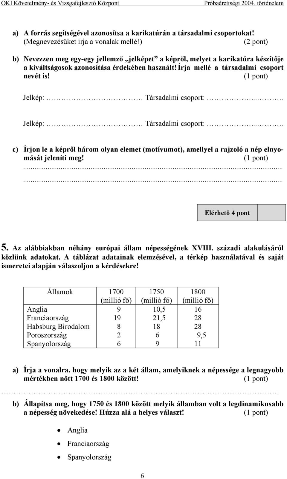 (1 pont) Jelkép: Társadalmi csoport:..... Jelkép: Társadalmi csoport:..... c) Írjon le a képről három olyan elemet (motívumot), amellyel a rajzoló a nép elnyomását jeleníti meg! (1 pont).