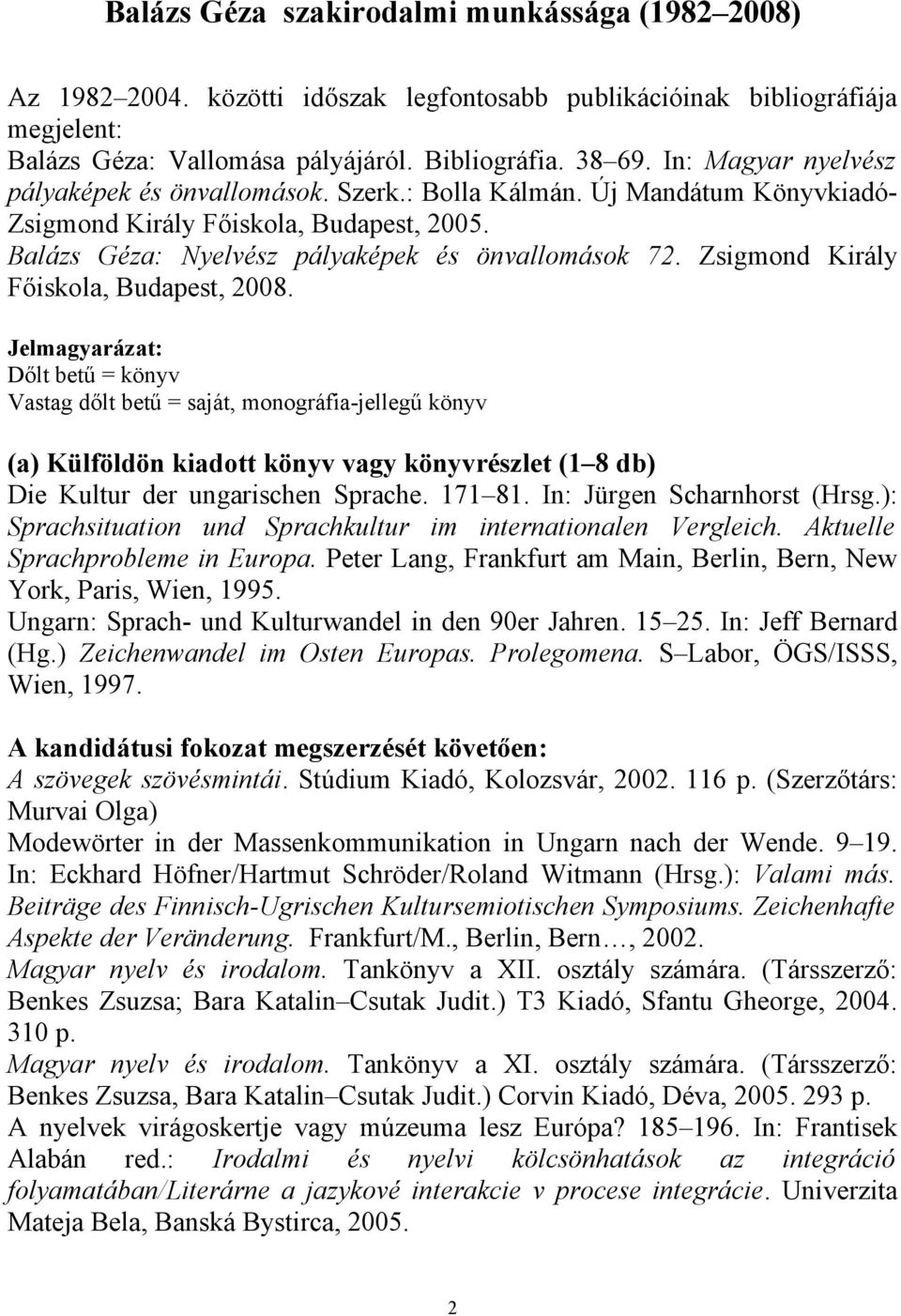 Zsigmond Király Főiskola, Budapest, 2008.