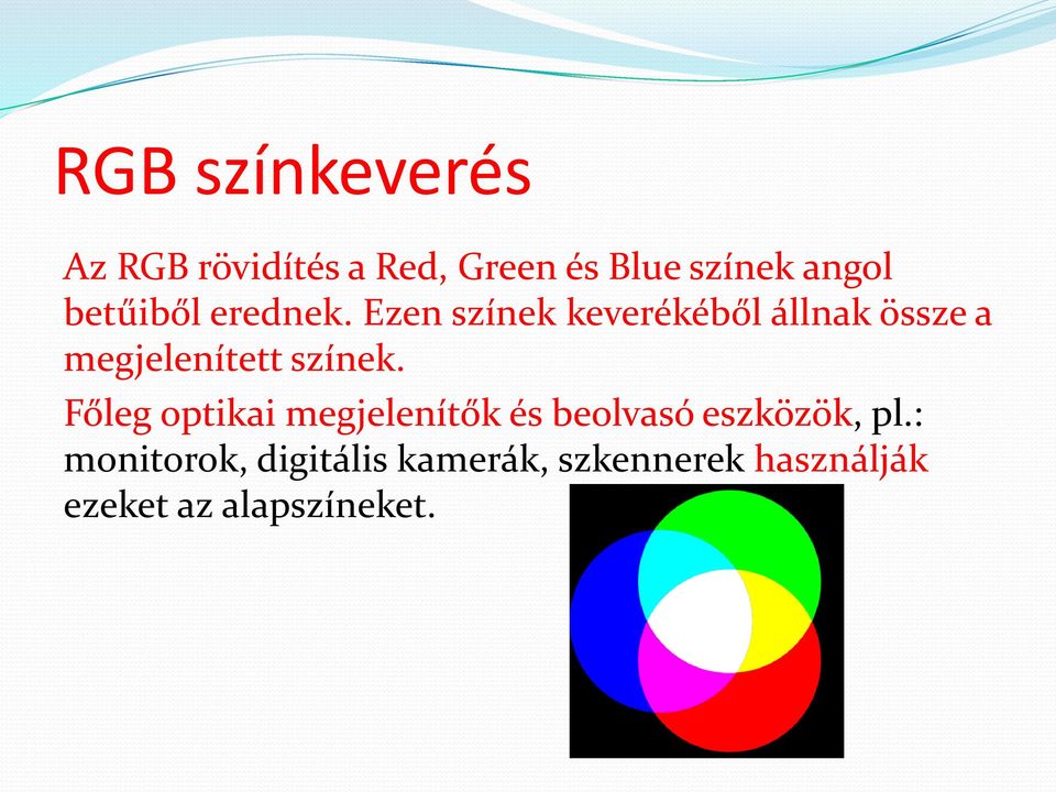Ezen színek keverékéből állnak össze a megjelenített színek.