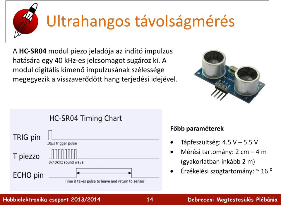 A modul digitális kimenő impulzusának szélessége megegyezik a visszaverődött hang