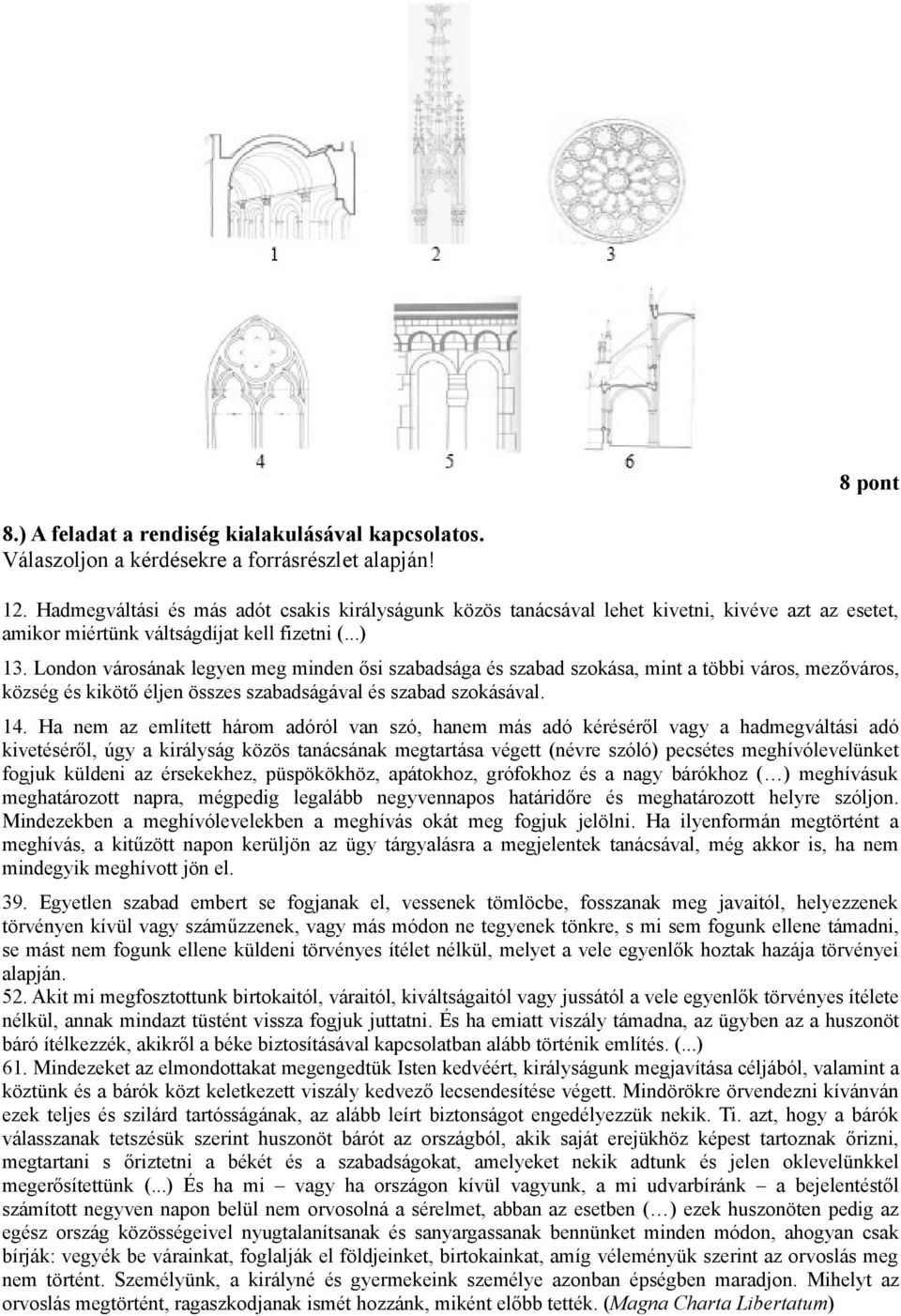 London városának legyen meg minden ősi szabadsága és szabad szokása, mint a többi város, mezőváros, község és kikötő éljen összes szabadságával és szabad szokásával. 14.