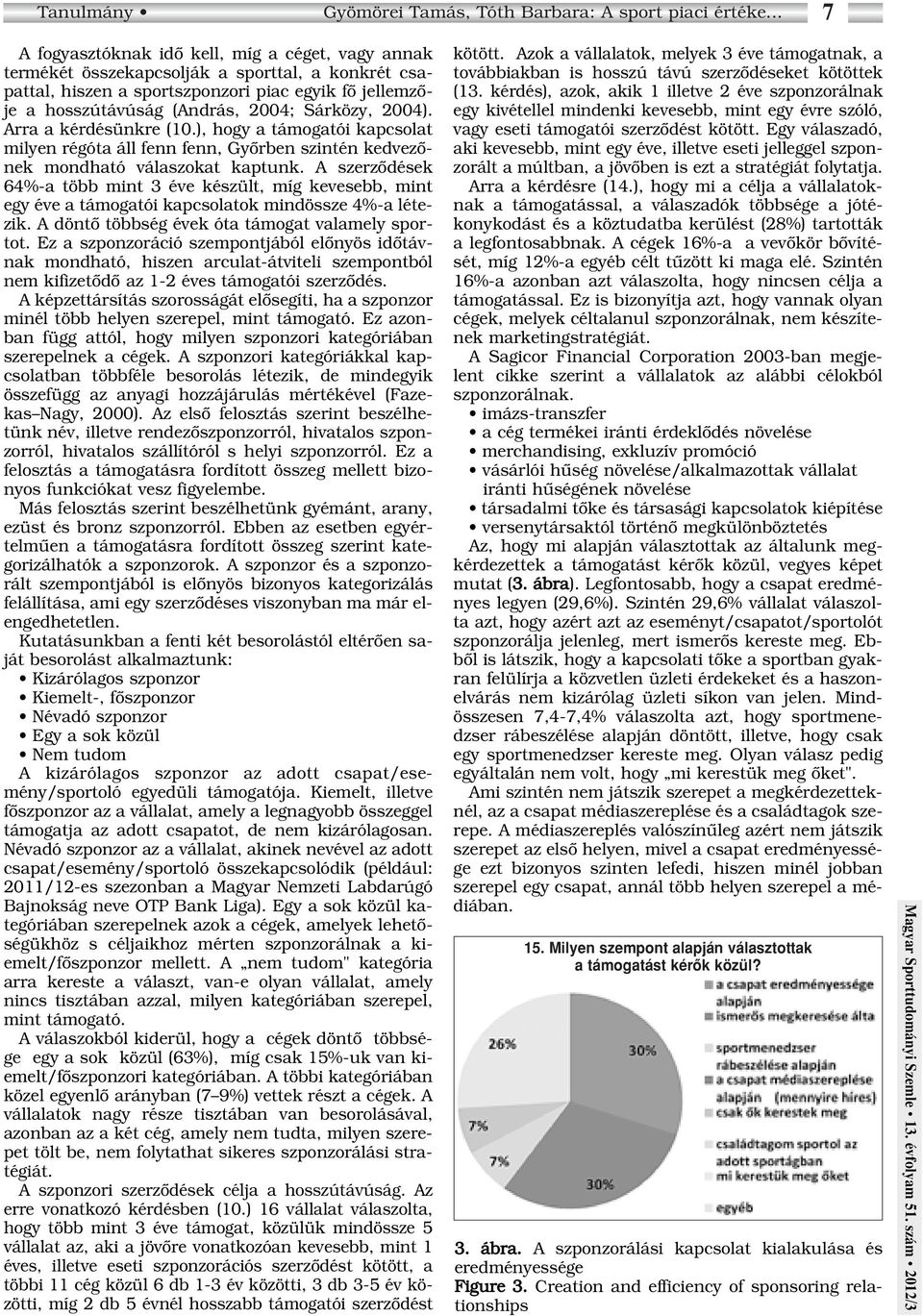 Sárközy, 2004). Arra a kérdésünkre (10.), hogy a támogatói kapcsolat milyen régóta áll fenn fenn, Gyôrben szintén kedvezônek mondható válaszokat kaptunk.